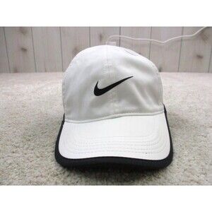 Nike Hat Cap Strap Back White Black Swoosh Lightweight Drifit Golf Golfer Mens *